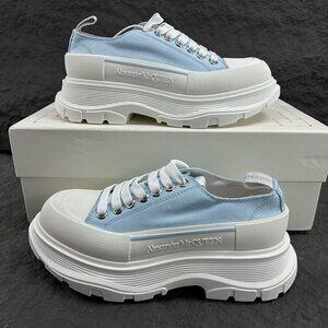 Alexander McQueen Blue And White Canvas Platform Sneakers